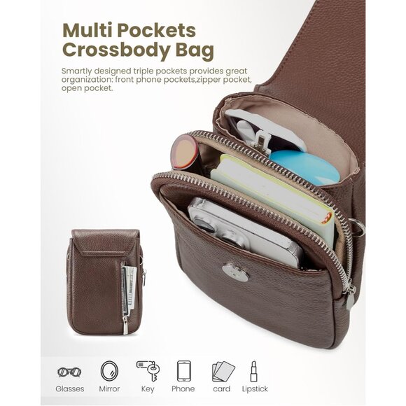 Genuine Leather Small Crossbody Bags for Women, Cell Phone Cross body Purse Bag - Picture 3 of 6